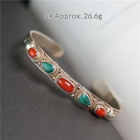 Handmade Vintage Sterling Silver with Gemstone Turquoise Bracelet Personalized Open Silver Jewelry