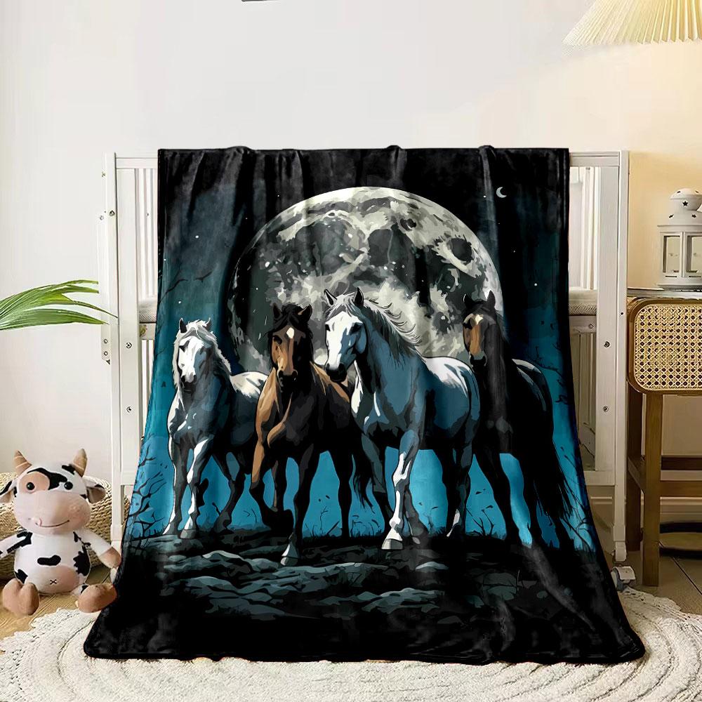 Mondlicht Wilde Pferde Decke Schlafzimmer Decke für Wohnzimmer Sofa Mittagspause Weicher Überwurf für Freundes Festival Geschenk