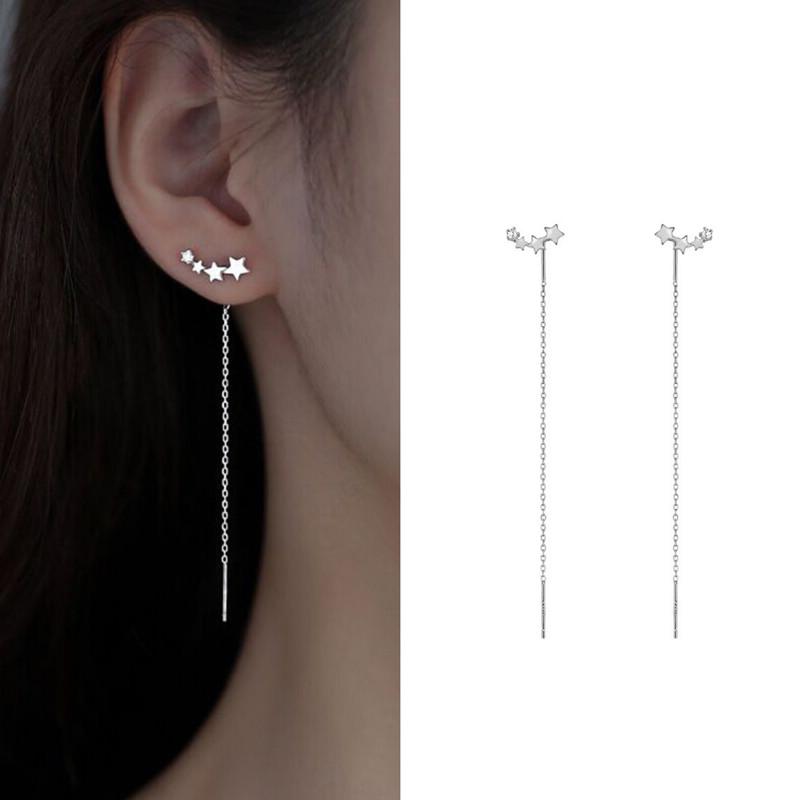 Fashion Long Tassel Ear Line Earrings For Women Korean Temperament Crystal Fish Tail Drop Earrings Girls Daily Party Jewelry