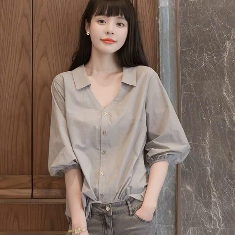 Women's Clothing Vintage Short Sleeve Shirt Summer Unique Design Office Ready Slim Fit Puff Sleeve Elegant Blouse