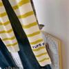 Yellow Love Striped Knitted Long-sleeved Shirt Women's Early Spring Design Sense Niche Slim-fitting Front Shoulder Top Small Man