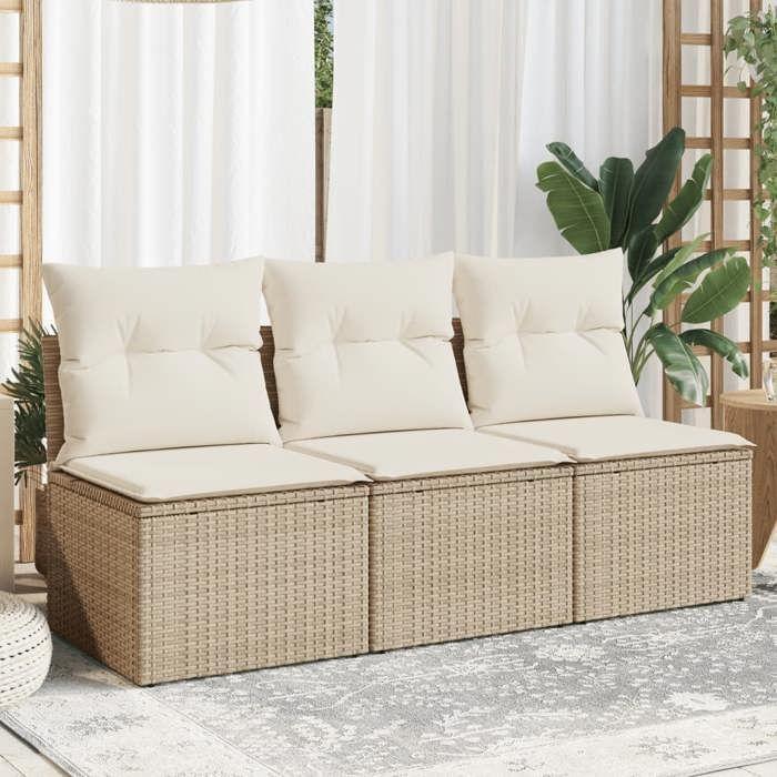 VidaXL Garden Sofa with Cushions 3-Seater, Seat with Cover, Outdoor Patio Balcony Terrace Furniture, Beige Resin 366077