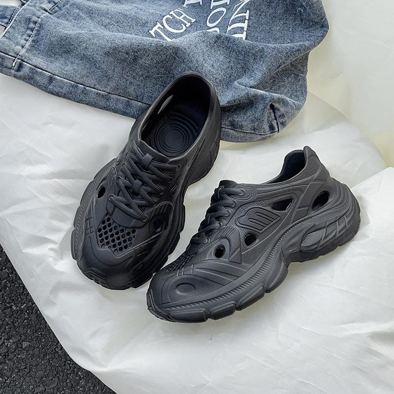 

Thick-soled hole shoes women s outer wear summer new beach non-slip slippers bag head height increase dad sandals women 36-37 чёрный