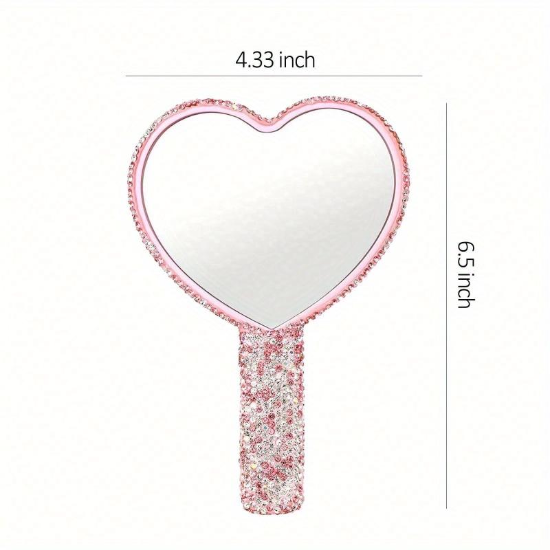 1 Pack Strass Herz Spiegel Handspiegel Rosa Bling Handspiegel mit Griff Glitzer Kosmetik Schillernder Spiegel