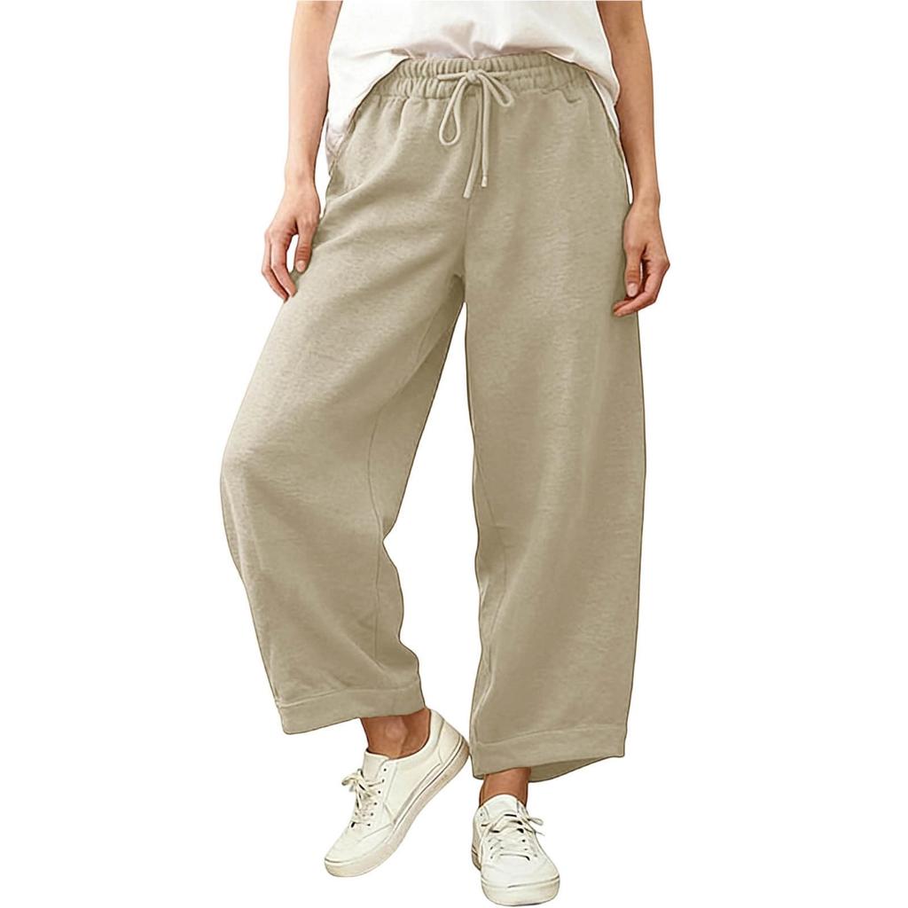 Pantaloni Larghi Casual in Lino da Donna Vita Elastica Versatili Business Casual Lavoro Pantaloni Palazzo con Tasche