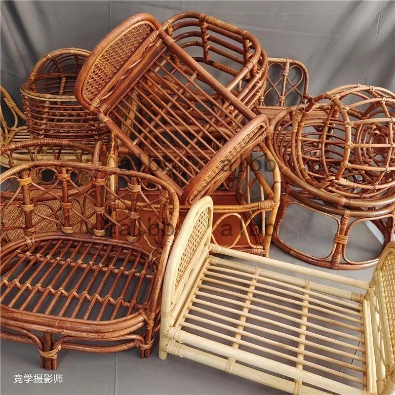 Professional Studio Photography Props 1pc Retro Rattan Basket Chair Newborn Posing Bed Backdrops for Infant Baby Girl Boy Shoots