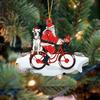 Santa Riding A Bicycle with A Dog Ornament Cute Acrylic Santa