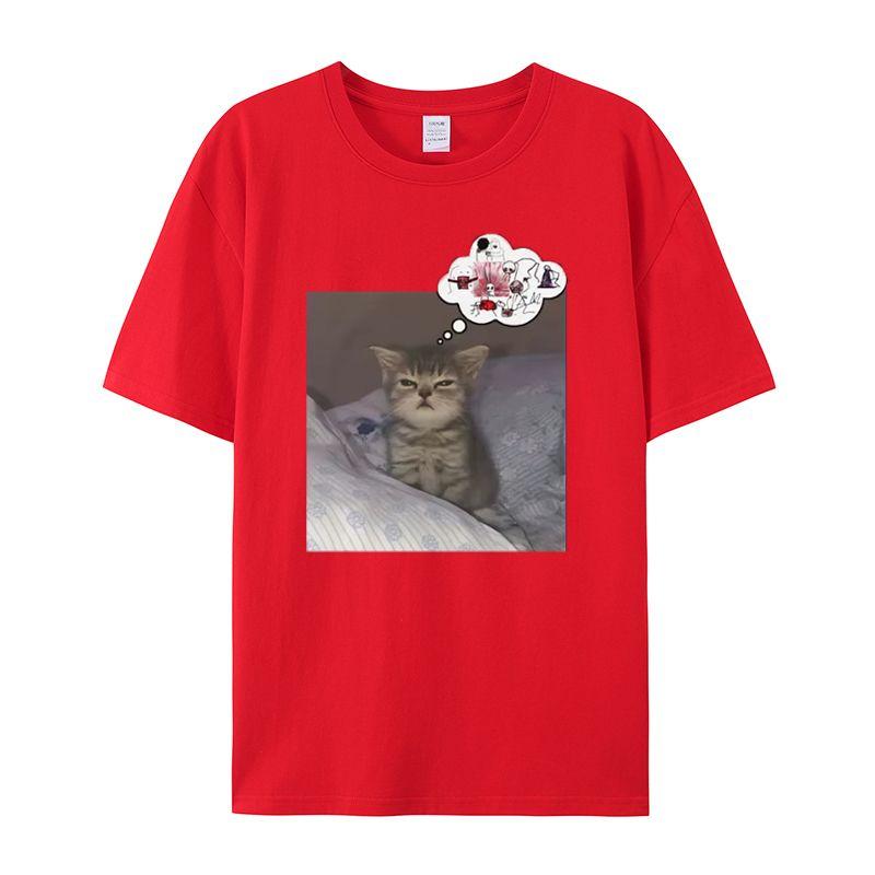 

Fun Cat Printed T-Shirt Summer Vintage Kawaii Men s and Women s Surfing Beach T-Shirt Unisex Breathable Casual Top S
