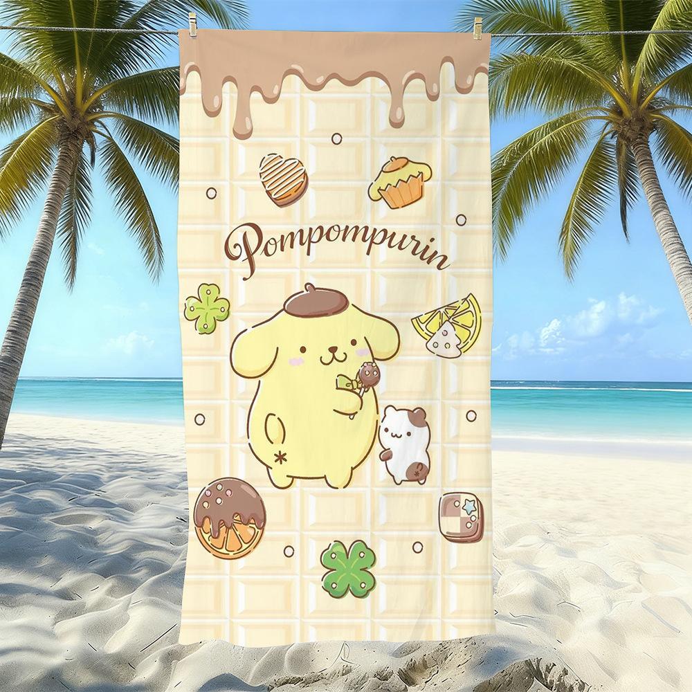 Cute Puppy Cartoon Print Microfiber Beach Towel Water Absorbent Quick Dry Bath Towel For Vacation