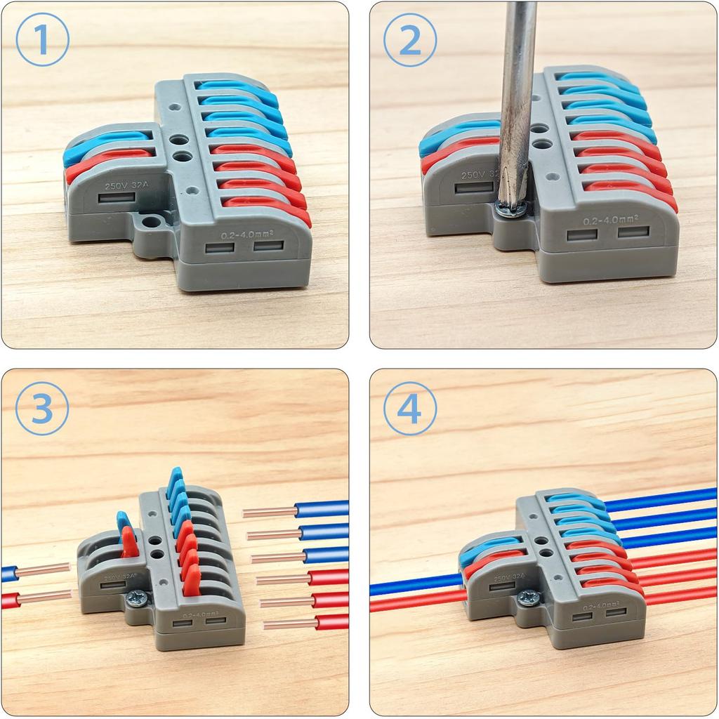 CTRICALVER Electrical Cable Clamp Terminal 14AWG Pin Quick Wire Splice Rail Screw Mount Compatible Blocks, 2.5mm², 2-8 Connectors, 5-Pack - &