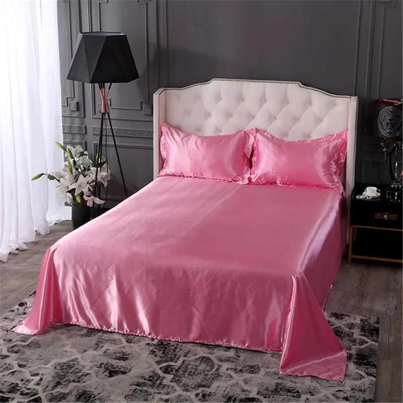 3Pcs Luxury Satin Silk Flat Bed Sheet Set Single Queen Size King Size Bedspread Cover Linen Sheets Double Full Double Sexy