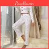 Service Set Cute Home Pajamas Crimped Love Vneck Longsleeved Pajamas Women Can Wear Trousers Twopiece Suit