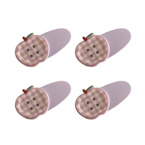 4Pcs Girl Hairpins Macaron Cream Color Plaid Pattern Fruit Button Design Hair Clips Lightweight Stable Grip Scalp-friendly Hair