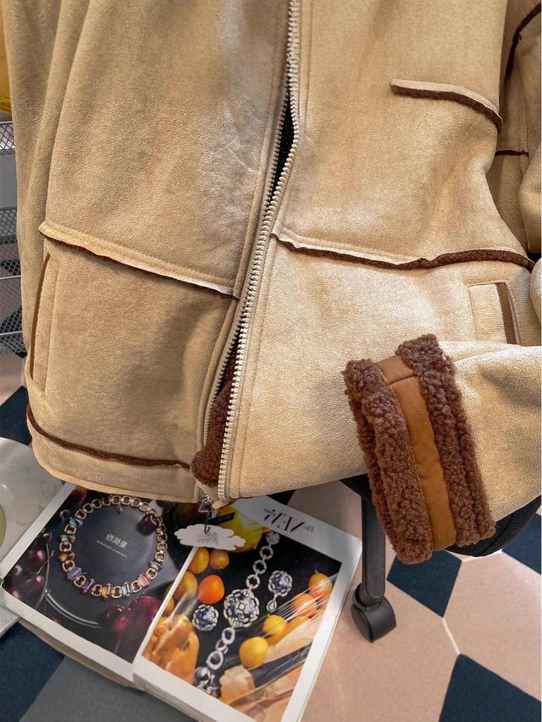 Unisex High-End Lambswool Suede Jacket: Leather & Fur Blend, Cotton Padded for Winter