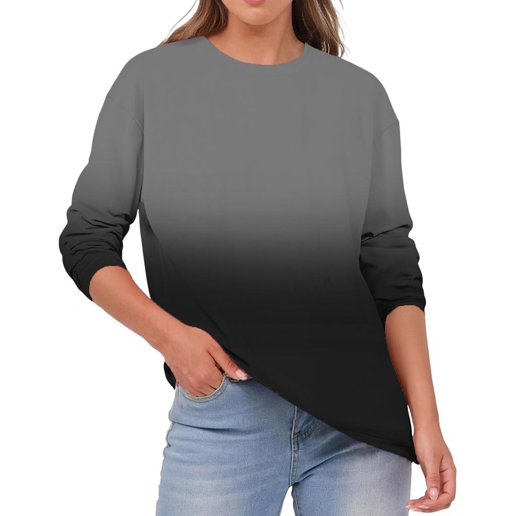 Women's Fashionable Casual Round Neck Color Long-sleeve Top