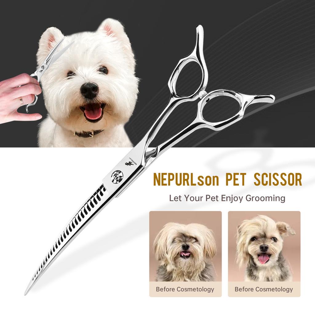 7.0-Inch Curved Tooth Scissors, Curved Fish Bone Magic Tooth Scissors, Curved Scissors, Pet Trimming Scissors, Thin Scissors, Professional-grade Pet