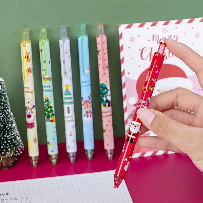 Cartoon Christmas Gel Pen Set: Black Ink, Creative Ballpoint, Press Design, Boxed for Students