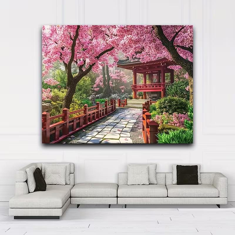 2D Dreamy Sakura Pathway in Traditional Japanese Garden