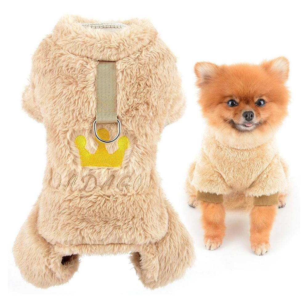 Fleece Dog Pajamas for Small Dogs Pet Pullover Pyjamas with Embroidery Crown Soft Winter Chihuahua Jumpsuit Yorkie Cat Clothes