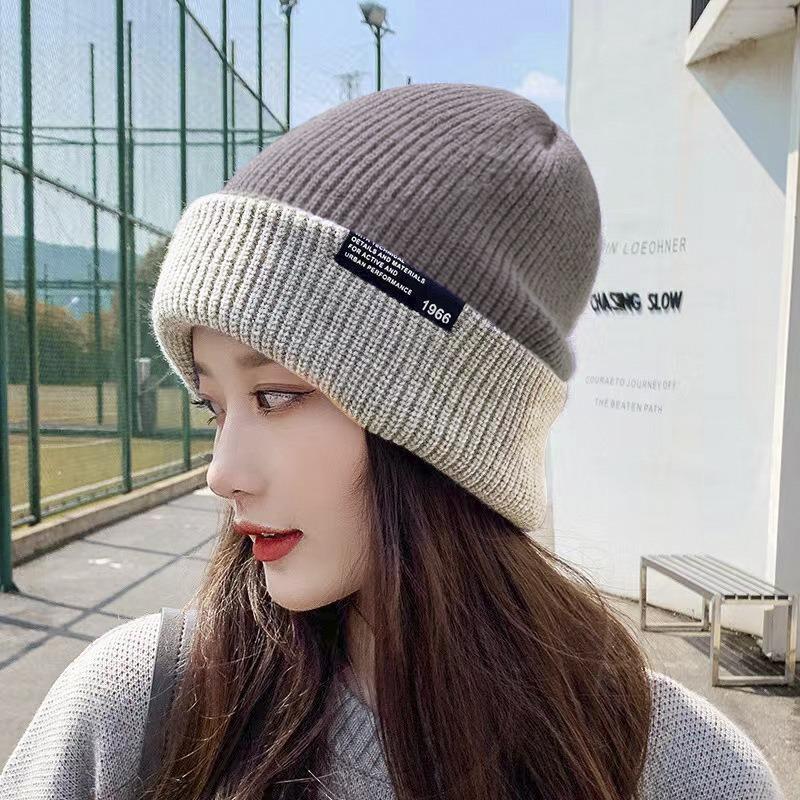 Hat Women's Winter Thickened Warm Knitted Hat Ear Protector Double Sided with Stacking Hat Wool Hat Men