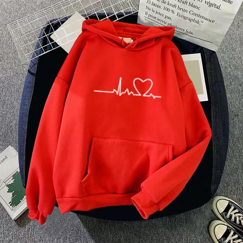 Versatile Plus Size Unisex Casual Hoodie, Minimalist Heart Print Hoodie, Oversized Silhouette Hoodie for Streetwear & Everyday Looks
