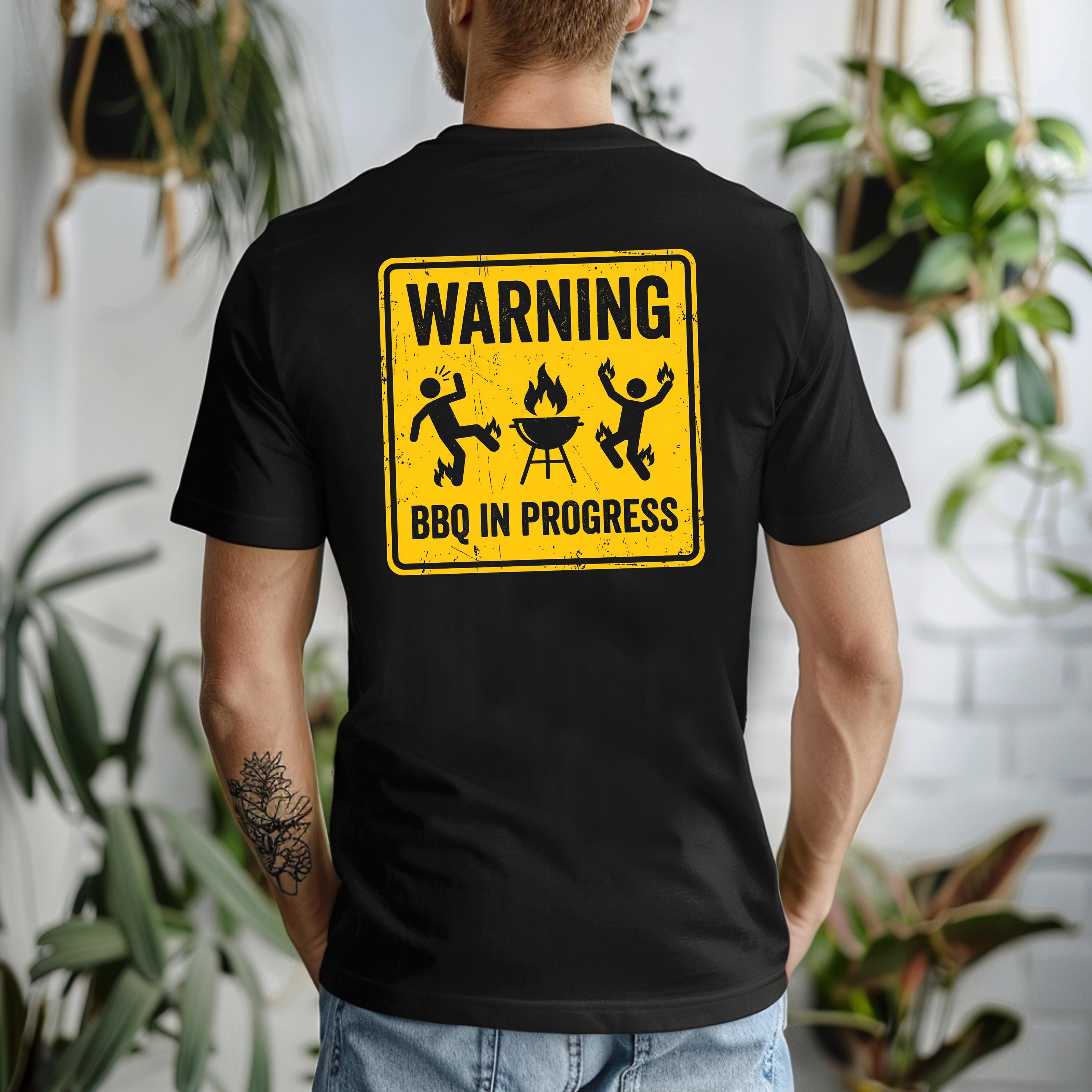 BBQ Grilling T Shirt Warning BBQ In Progress Tees Backyard Cookout Top Men T Shirts S чёрный