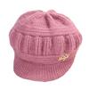 Knitted Hat Peaked Love Heart Decor Thickened Plush Lining Keep Warm Solid Color Winter Thermal Middle-aged Women Cap for Gift