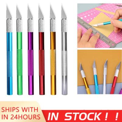 1pc Craft Knife Aluminum Alloy Rod Soft Grip Hobby Knife with 4pcs Spare Blades Carving Knife Pen for Modeling, Art Craft Knife