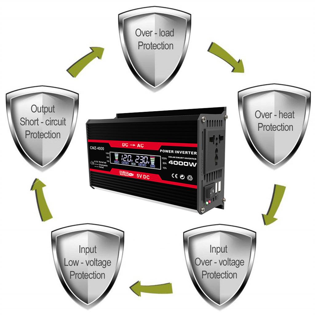 300W Smart Wechselrichter-Konverter: 12V auf 110V/220V, Dual-USB (4.2A) Schnellladung, Farbanzeige