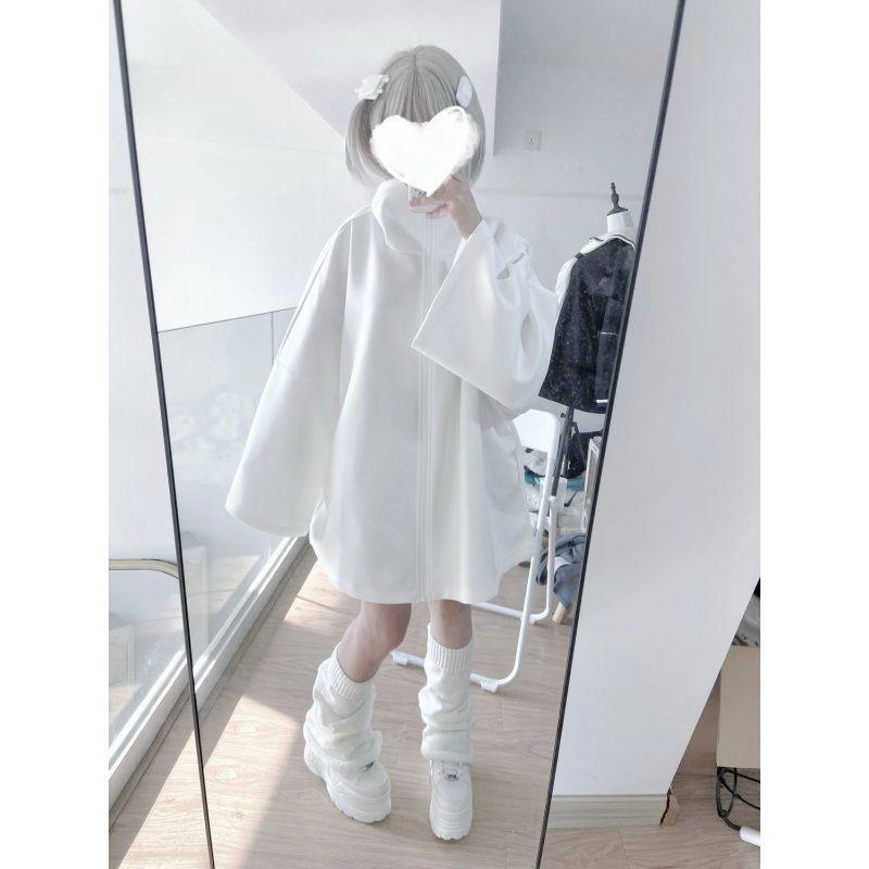 Hanorace de primăvară japoneze, casual, solide, pentru femei, largi, Y2k, estetice, broderii supradimensionate, hanorace cu fermoar Harajuku