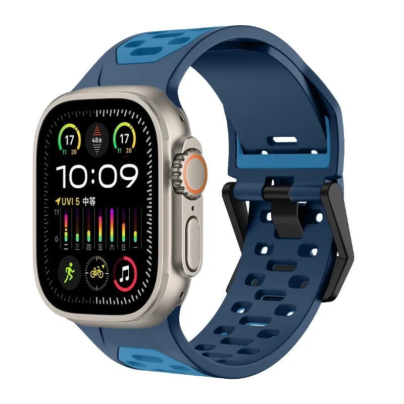 Silicone Strap For Apple Watch Band Ultra 3/2 49mm 11 10 9 8 7 46mm 45mm Breathable Two-color Bracelet iWatch 6 5 4 SE 44mm Belt