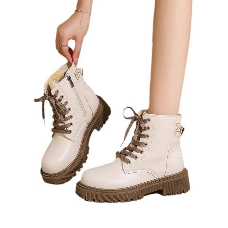 Fleece Women's Single Boots, Thin Short Boots, Thick Heels, Spring and Autumn Cotton Boots, Autumn and Winter New Thin Martin Boots