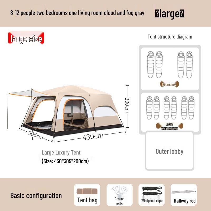 Tenda Portatile Lupo Artico: Due Stanze e Un Salone con Protezione Sole e Pioggia per il Campeggio