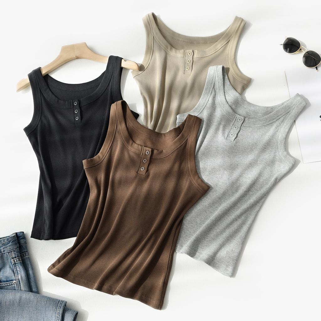 Women's Cover Side Breasts Anti-glare Inner Wear Outside Button Cotton Tank Top