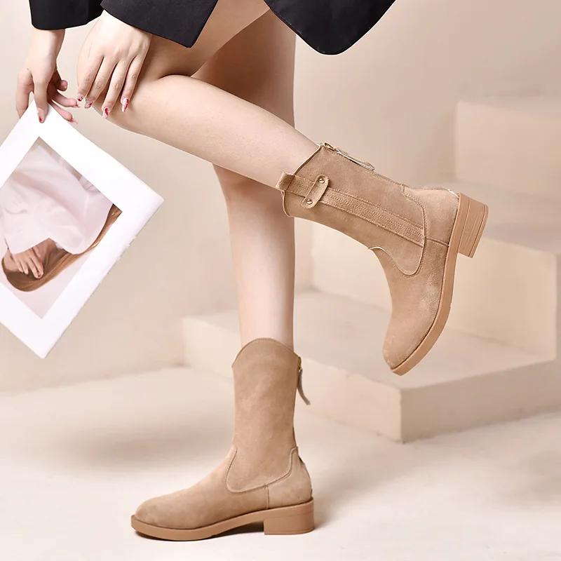 

Женские ботинки большого размера 41, ретро, рыцарские, короткие, новые, для通勤, модные, противоскользящие, уличные, плюшевые, ковбойские ботинки, Botas Mujer 41