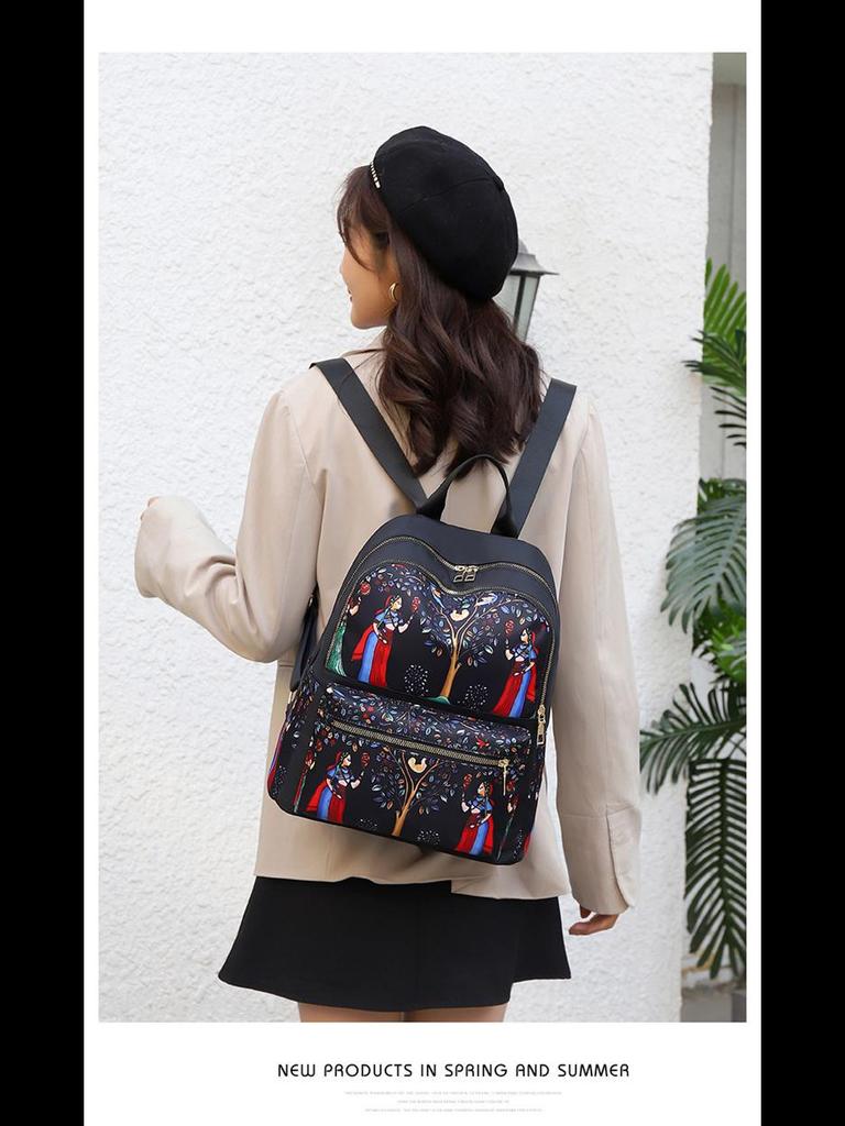 Damski Modny Plecak Podróżny z Tkaniny Oxford - Lekki, Casualowy, Drukowana Torba na Ramię