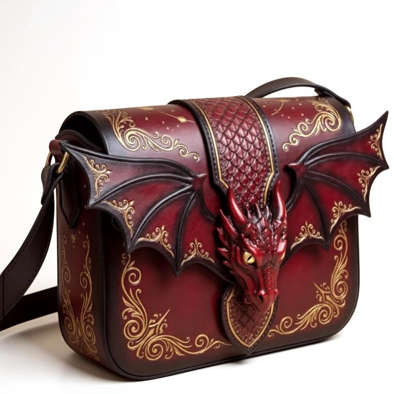 Borsa Messenger Magica Drago Marrone e Blu Contrasto Colore Design di Nicchia Decorazione Ala Drago Blu Stile Fantasy Borsa per Cellulare