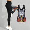 Strój do jogi z nadrukiem totemu wilka dla kobiet Modne legginsy treningowe Zestaw do fitnessu i sportu Codzienny zestaw do jogi Garnitur sportowy