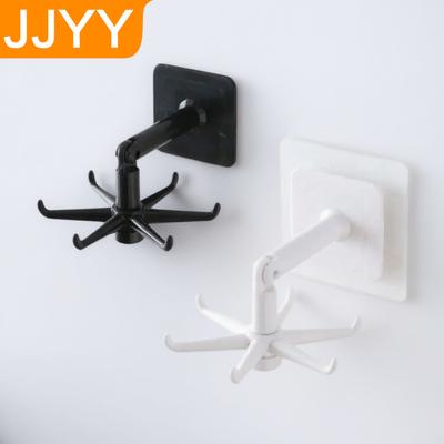 360 Rotating Kitchen Storage Rack Bathroom Organizer 6 Hooks Multifunctional Shelf Holder Space Saver