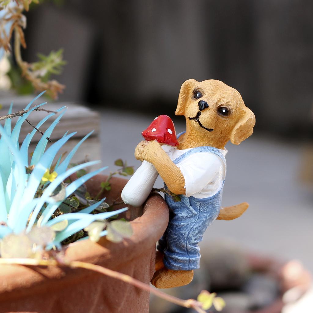 1 small dog holding a mushroom, fun flower pot decoration pendant, cup/vase pendant