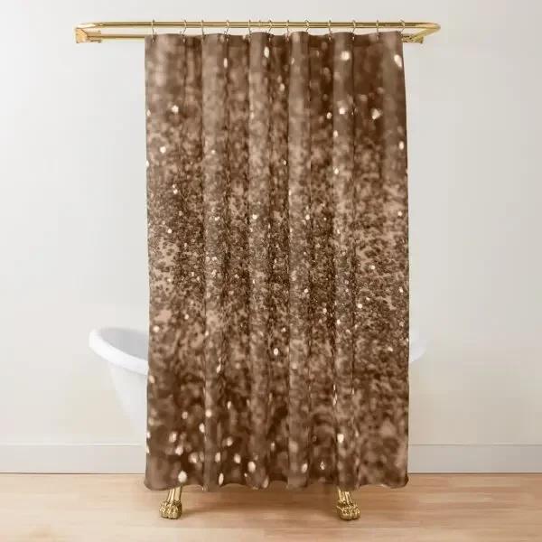 Gold Glitzer Glam Duschvorhang, goldfarbener Funkelnder Glänzender Kunst Badevorhang, Polyester Waschbares Badezimmer Vorhänge Set mit Haken