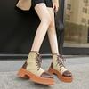 Fashion Women's Shoes Fashion Lace Up Women's Boots Autumn British Style Round Toe Mixed Colors Short Barrel Block Heel Large Size Boots