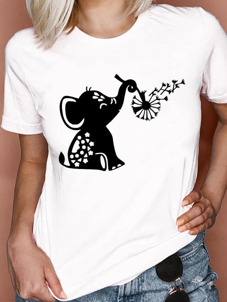Women T Shirts Cartoon Bee Floral Queen Fashion Print Female Graphic T Top Female 90S Clothing Short Sleeve Shirt Tee T-Shirt