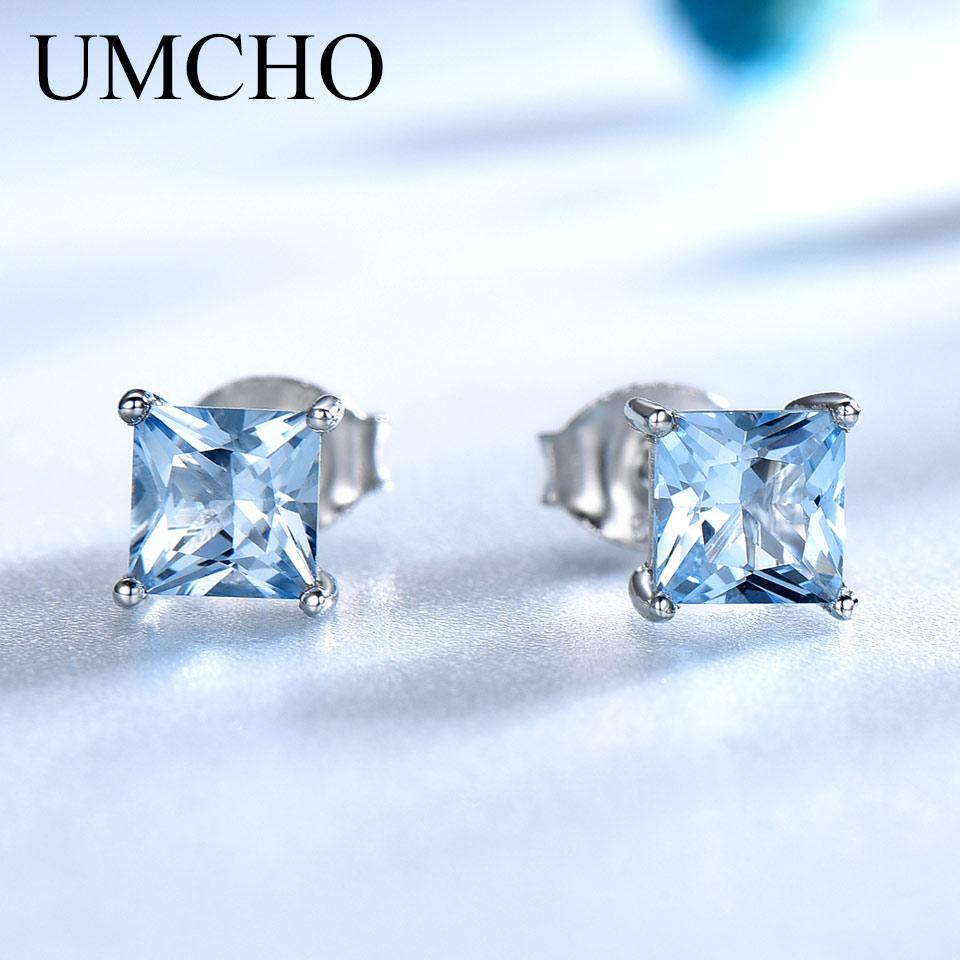 Umcho Emerald Topaz Gemstone 925 Sterling Silver Stud Earrings For Women