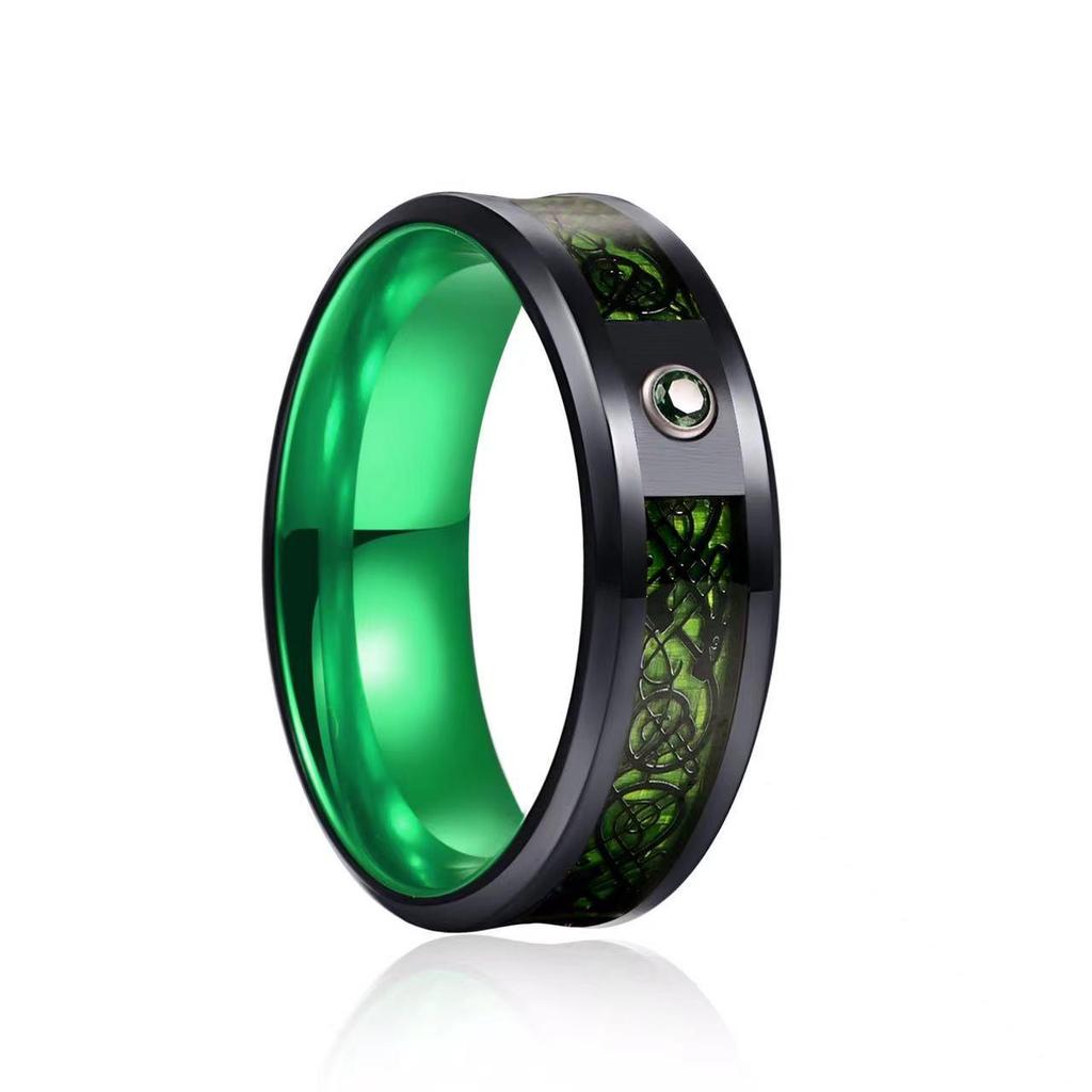 Men's Two-Tone Dragon Pattern Tungsten and Titanium Ring