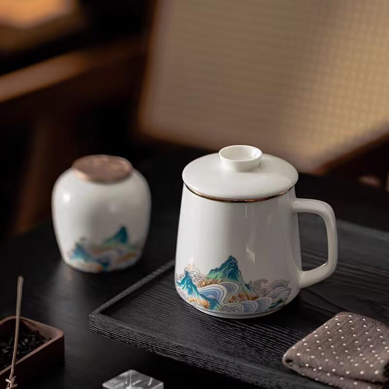 Suet Jade Tea Cup Tea Separation With Lid Filter Dehua White Porcelain Personal Ceramic Water Cup For Men And Women