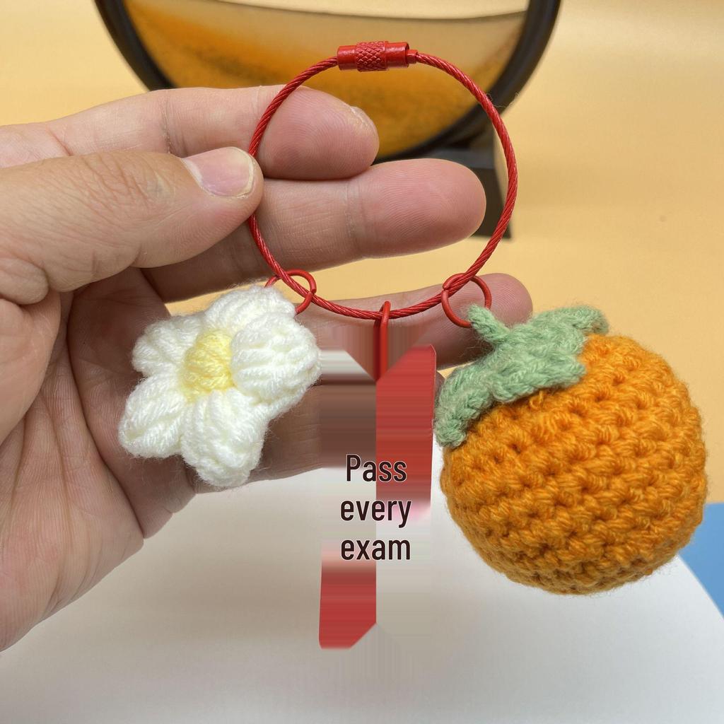 Creative Plush Persimmon Keychain Pendant - Cute Crochet Couple Design for Bags and Cars, Perfect Gift