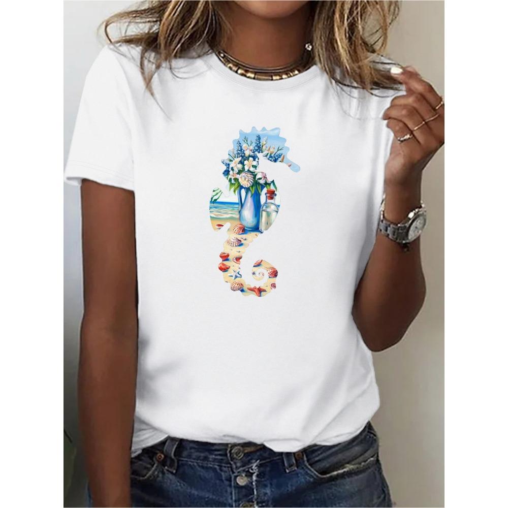 

Vitality Seahorse Silhouette Pattern T-shirt Wo S Solid Color T-shirt 2XS