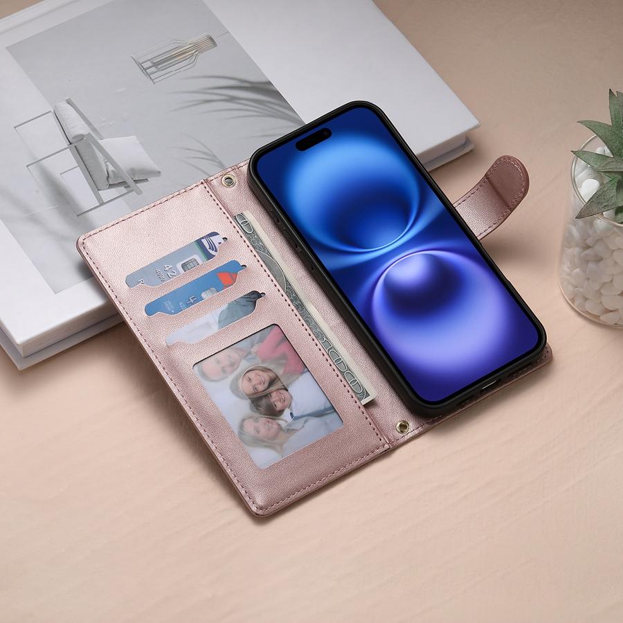 Étui de téléphone matelassé en losanges en cuir PU premium avec cadre photo et poche pour billets pour iPhone Samsung Google Dragonne détachable
