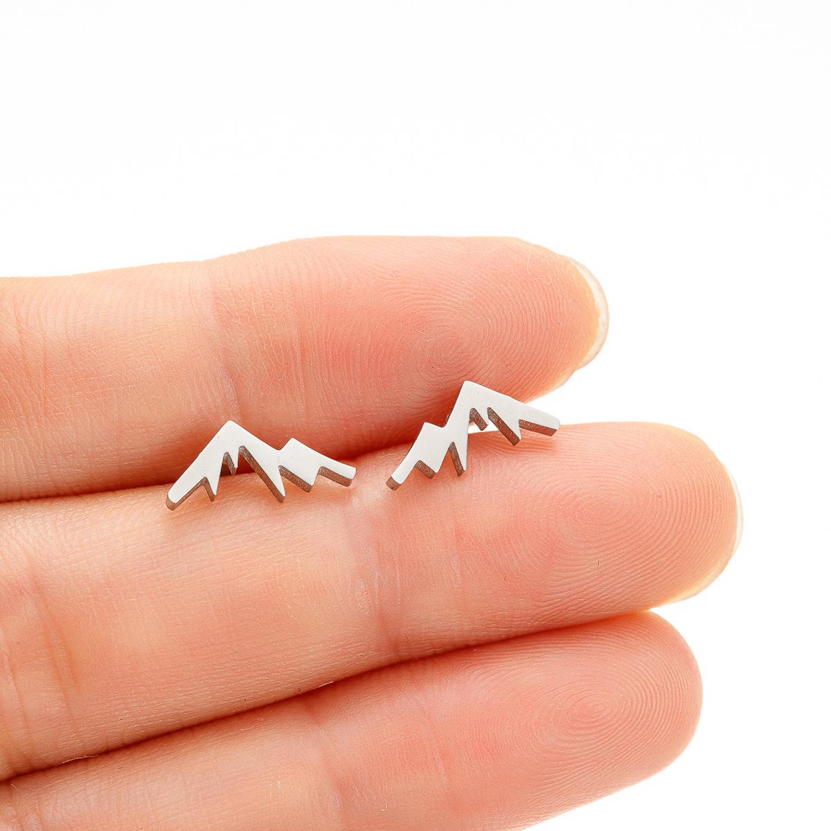 2025 Stainless Steel Snow Mountain Peak Stud Earrings - Women s Simple, Small, In-Stock Accessories